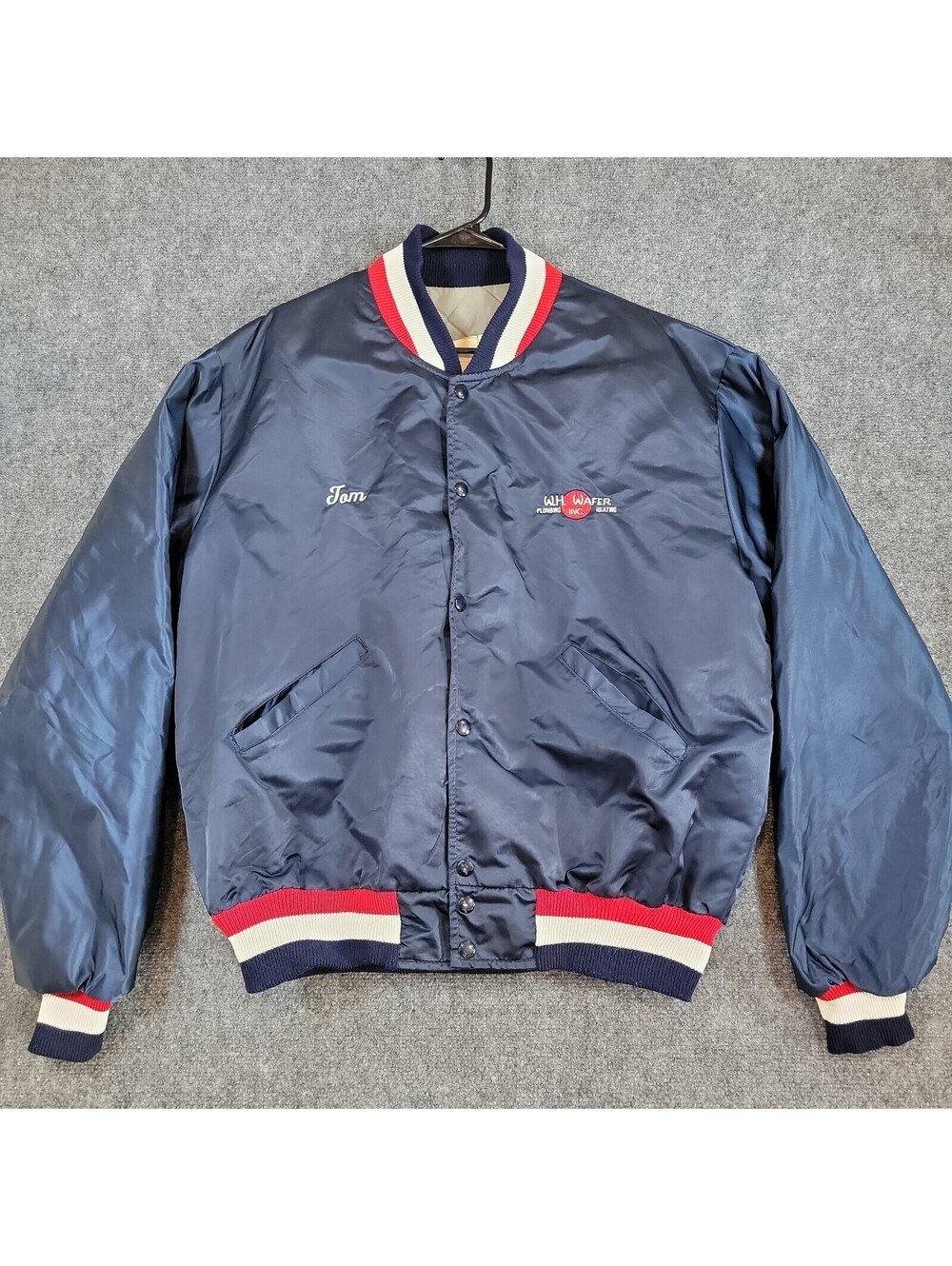 Vintage DeLONG Arvada Satin Bomber Jacket XL Long USA Workwear Plumbing Tom 541
